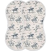 JHKKU Muslin Burp Cloths for Baby Boys and Girls - 2-Pack Ultra Absorbent Western Cowboy Muslin Washcloths, Newborn Towel, Milk Spit Up Rags, Burp Cloth Bibs for Unisex, 22 x 11 Inch