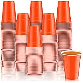 Lounsweer 100 Pack 16 Ounce Plastic Party Cups Heavy Duty Drinking Water Cups for Valentine Carnival St. Patrick's Day Holiday Festival Wedding Birthday Party Supplies(Orange)