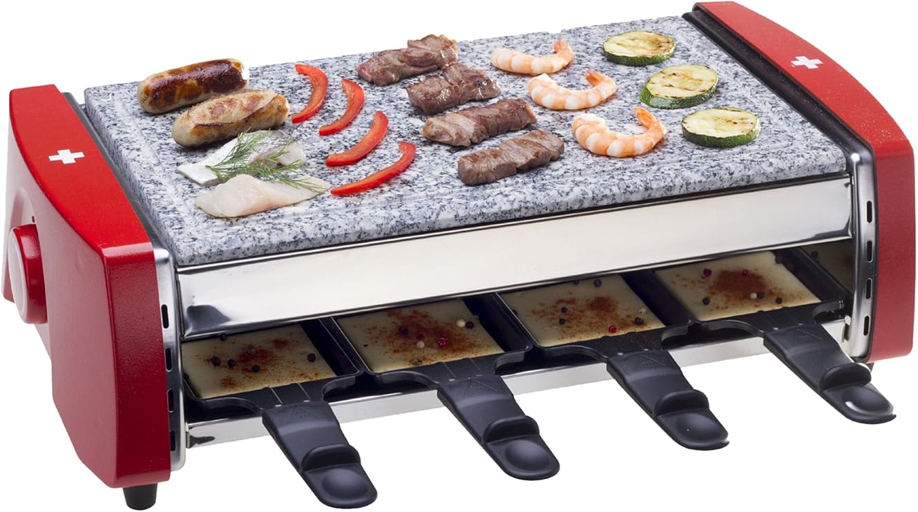 Appareil à Raclette Et Pierre à Griller KESSER - 1200W, 8 Poêlons, Plaques Interchangeables, Pour 8 Personnes