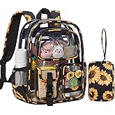 Unineovo Mini Clear Backpack for Stadium Approved 12x6x12, Small Transparent Backpacks Plastic See Through Clear Bag for Kids Grils Women for Sporting Event, Concerts, Work, Festival (Sunflower)
