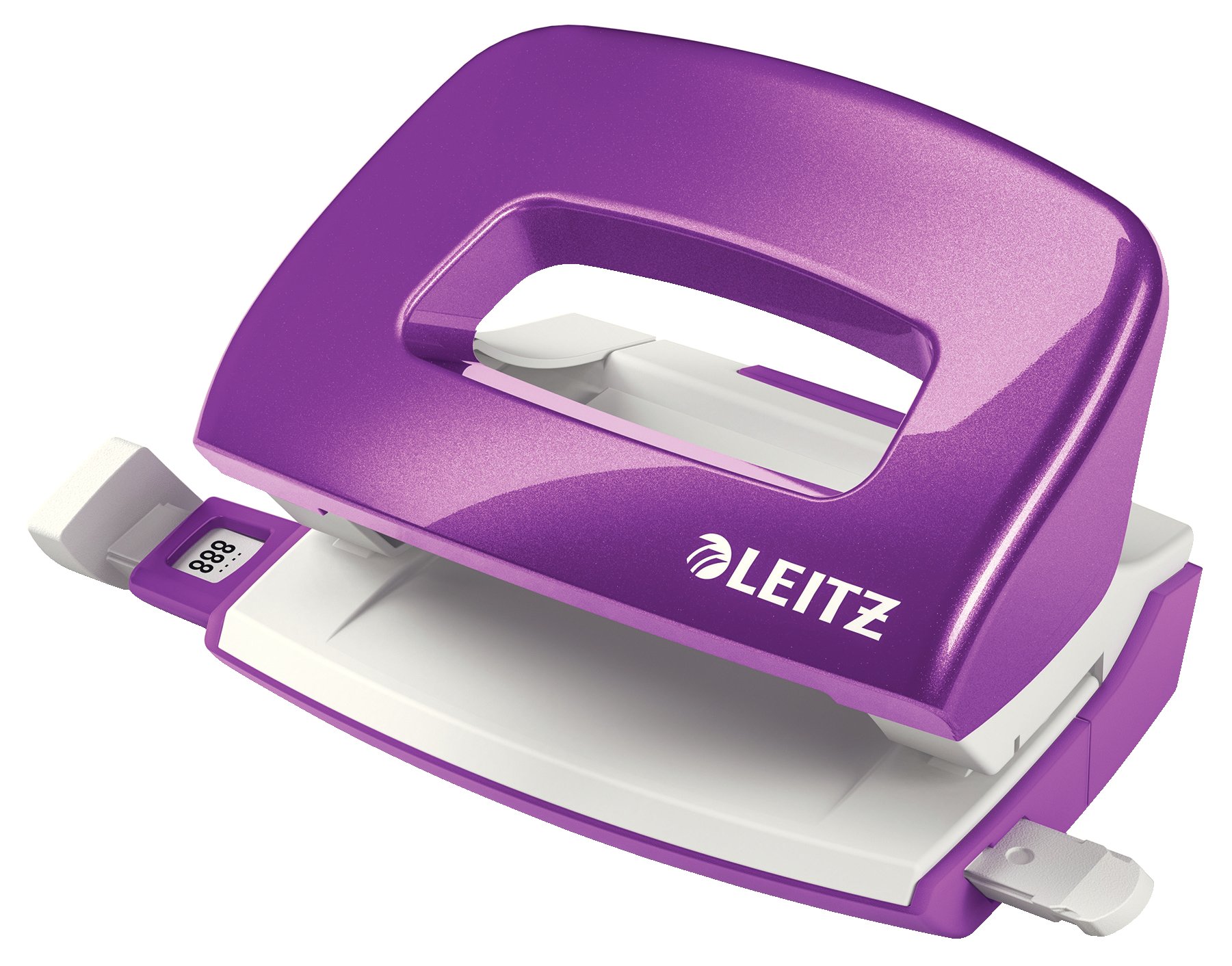 Leitz Mini Hole Punch, 10 Sheets, Guide Bar with Format Markings, Metal, WOW Range, 50601062 - Purple