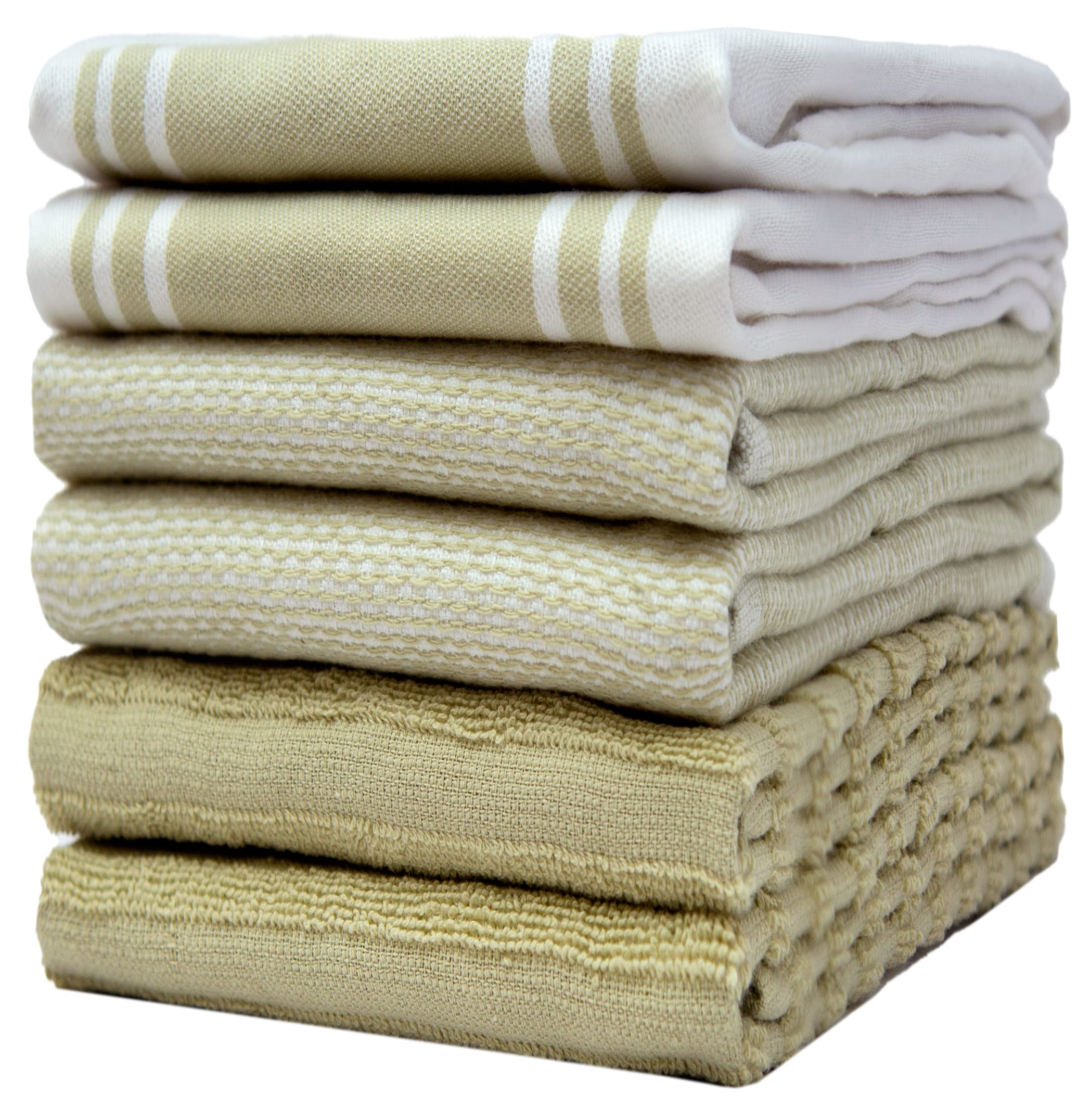 Premium Kitchen Towels (20”x 28”, 50 x 70 cm, 6 Pack) – Large Cotton Kitchen Hand Towels – Vintage Striped Flat & Terry Towel – Highly Absorbent Tea Towels Set With Hanging Loop – Sage Green