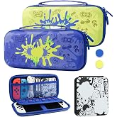 RHOTALL Blue Carrying Case for Nintendo Switch &amp; Switch OLED Cover for splatoon 3, Hard Portable Travel bag for Switch Game Accessories Bundle Kit with Game Case and 2 Thumb Caps - for boys girls