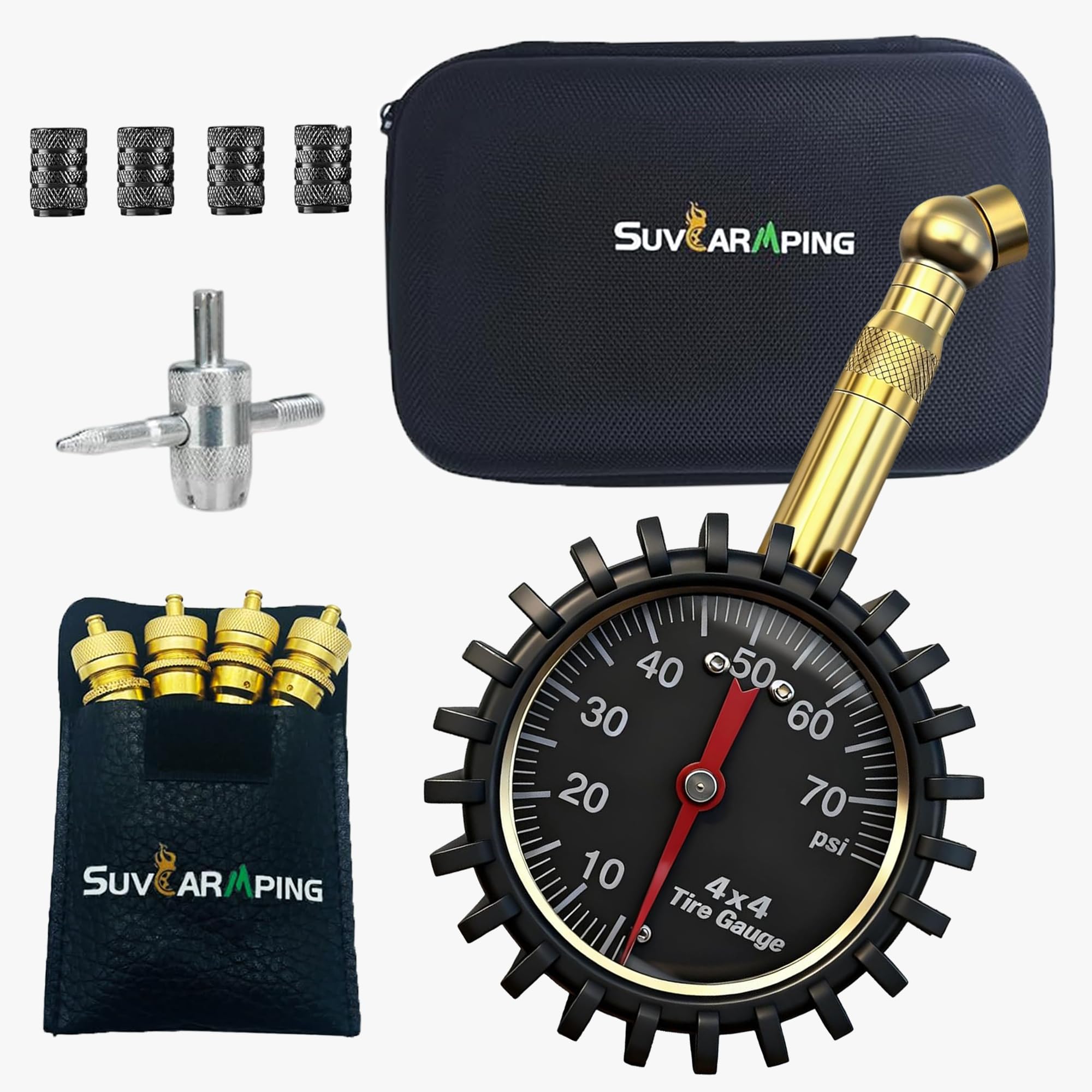 Photo 1 of ***MISSING GAUGE***
SUVCARMPING Adjustable Automatic Tire Deflator Kit with 70 PSI Tire Pressure Gauge (±1% Accurate) and Automatic Tire Air Down Tool with Valve Cap, Valve Core and 4-Way Valve Tool