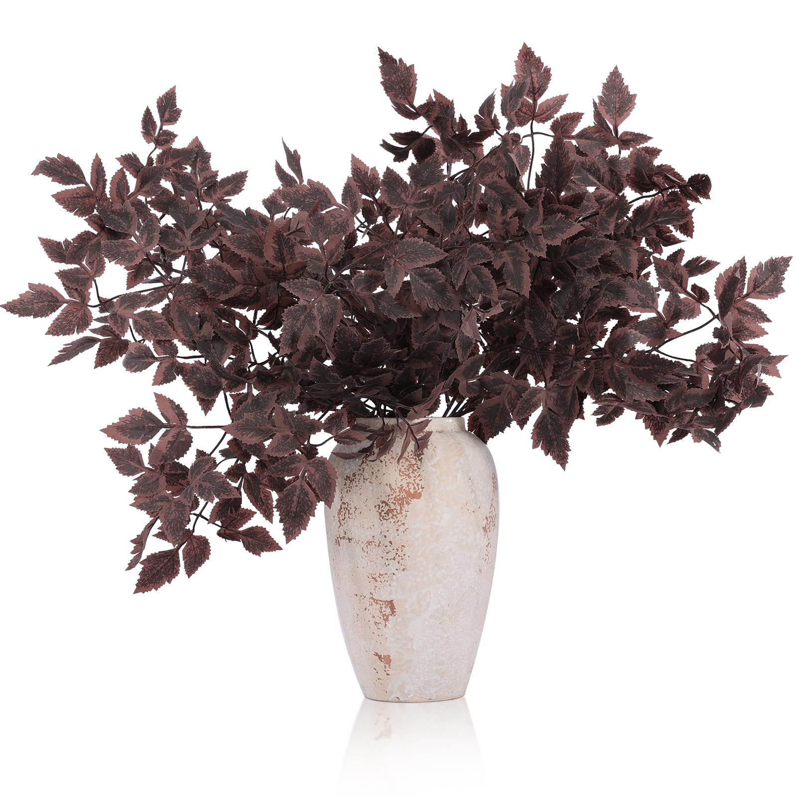 Photo 1 of Hananona 4 Pcs Artificial Cimicifuga Leaf Spray, 23 in Faux Burgundy Fall Greenery Branch with Long Stems for Vase, Farmhouse Thanksgiving Autumn Centerpiece Halloween Decor (4, Chocolate, 23 in)