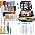 Tikjiua 59 Pcs Leather Sewing Kit Leather Needles for Hand Sewing,Heavy Duty Sewing Upholstery Repair Kit Waxed Thread Large-Eye Stitching Needles for Carseat Backpack Carpet Boots Shoes Canvas Sofa
