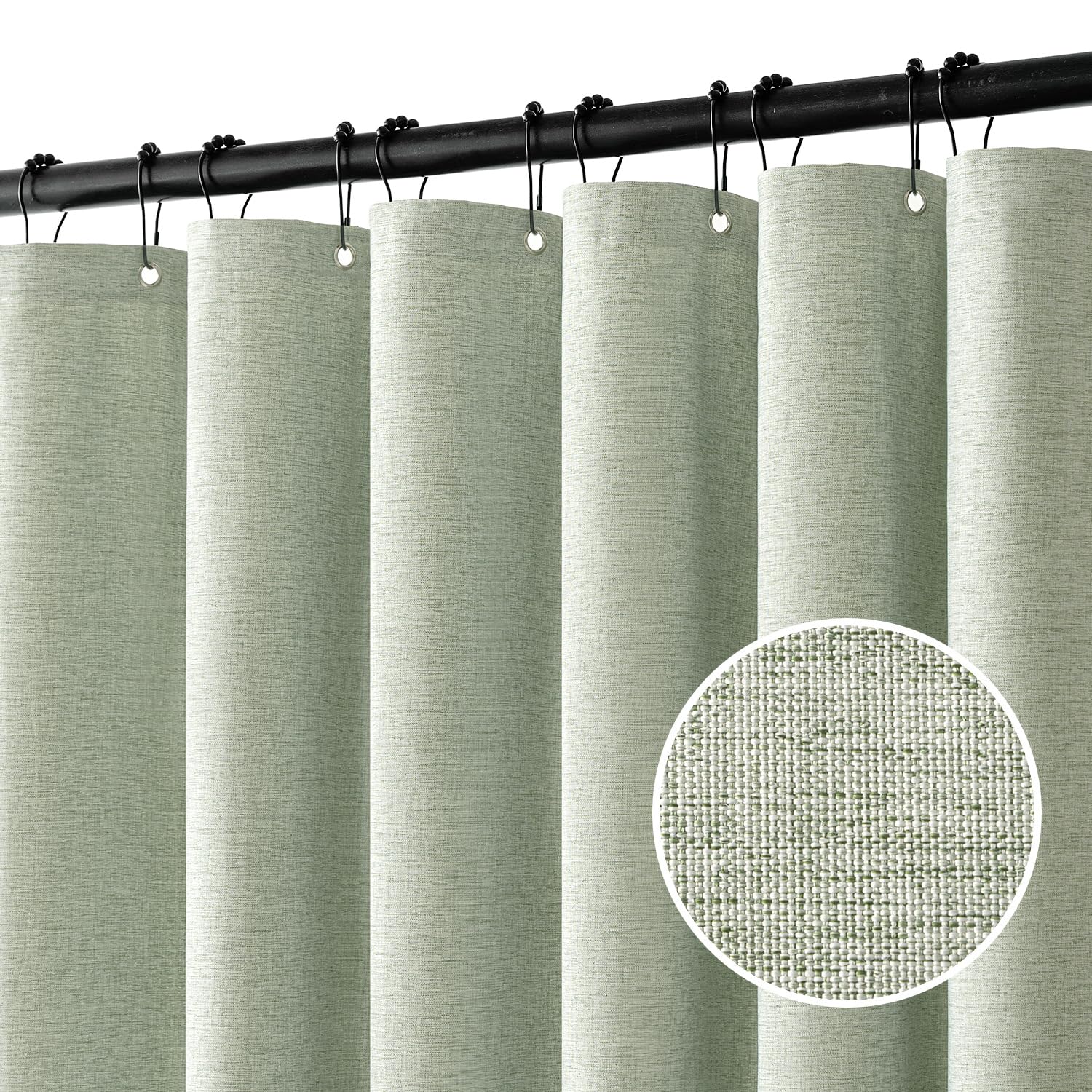 MIULEE Linen Spring Shower Curtain with 12 Metal Hooks Modern Heavy Duty Washable Fabric Curtain Set Waterproof Thick Cloth Shower Curtains for Bathroom Hotel Bathtub, W72*L78, Light Sage Green