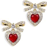 Sonateomber Bow Heart Dangle Drop Earrings for Women, Valentines Rhinestone Ribbon Crystal Birthstone Love Hearts Earing Dangling Holiday Prom Fashion Jewelry Gift.