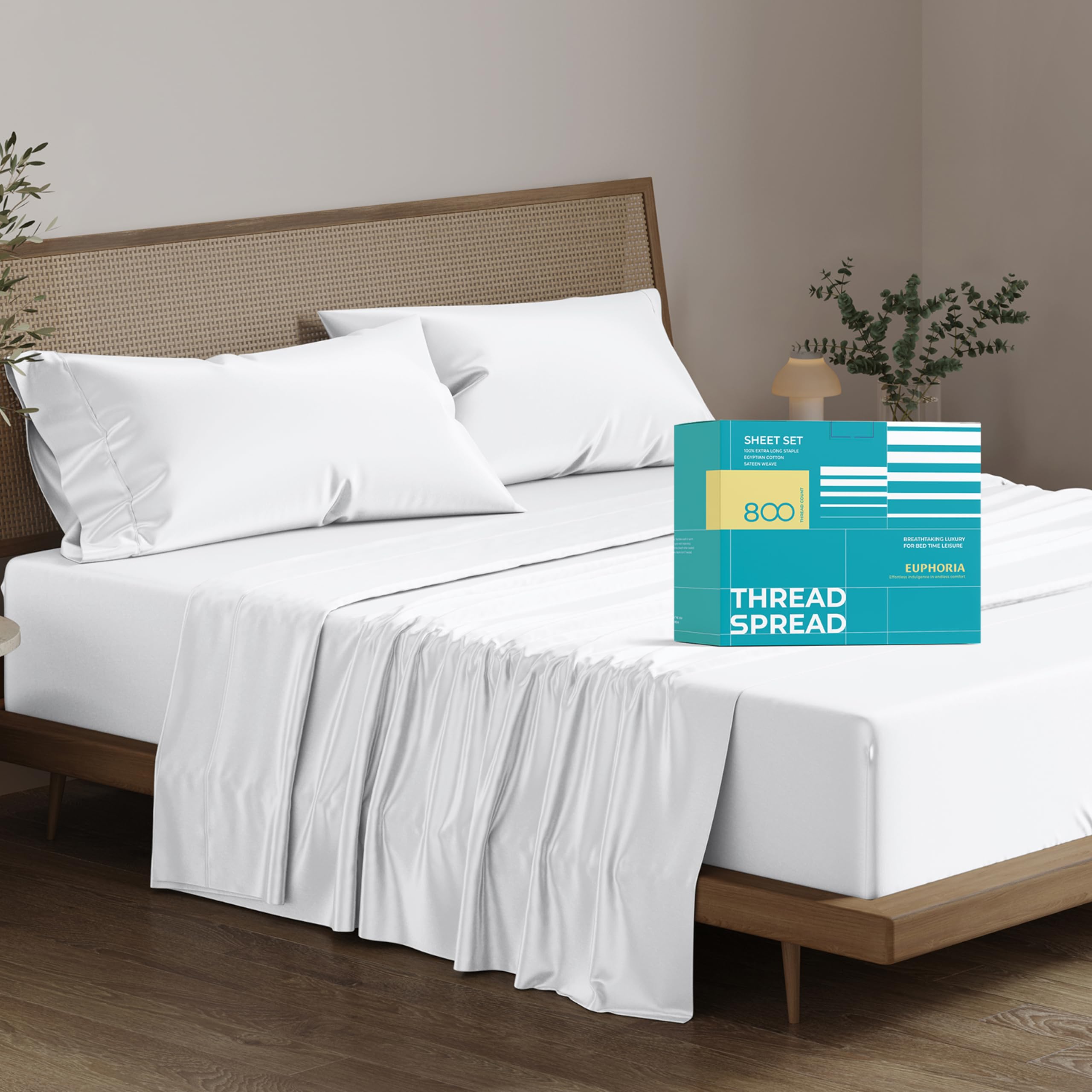 Photo 1 of **MISSING FLAT SHEET** THREAD SPREAD Pure 100% Egyptian Cotton Sheets Full Size - 800 Thread Count 4 PC Deep Pocket Full Size Sheets Set, Silky Soft Cooling Sateen Weave Luxury Hotel Sheets, Fits Mattress Upto 18" - White