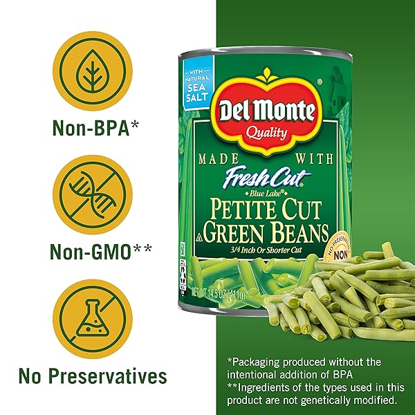 DEL MONTE BLUE LAKE PETITE CUT GREEN BEANS, CANNED VEGETABLES, 14.5 OZ CAN