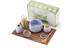 MatchAiA Matcha Whisk Set - Ceramic Bowl, Bamboo Whisk with Holder, Storage Canister, Sifter, Schima Spoon with Rest, Tea Towel - 8 Pcs Complete Kit for Traditional Matcha and Modern Lattes (Purple)