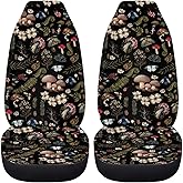 Drydeepin Vintage Wild Forest Mushroom Snail Beetle Daisy Cottagecore Print 2 Pack Car Seat Covers Set Front Seats Only Universal Fit Most Truck SUV Vans Auto Accessories Interior Cushion Protector