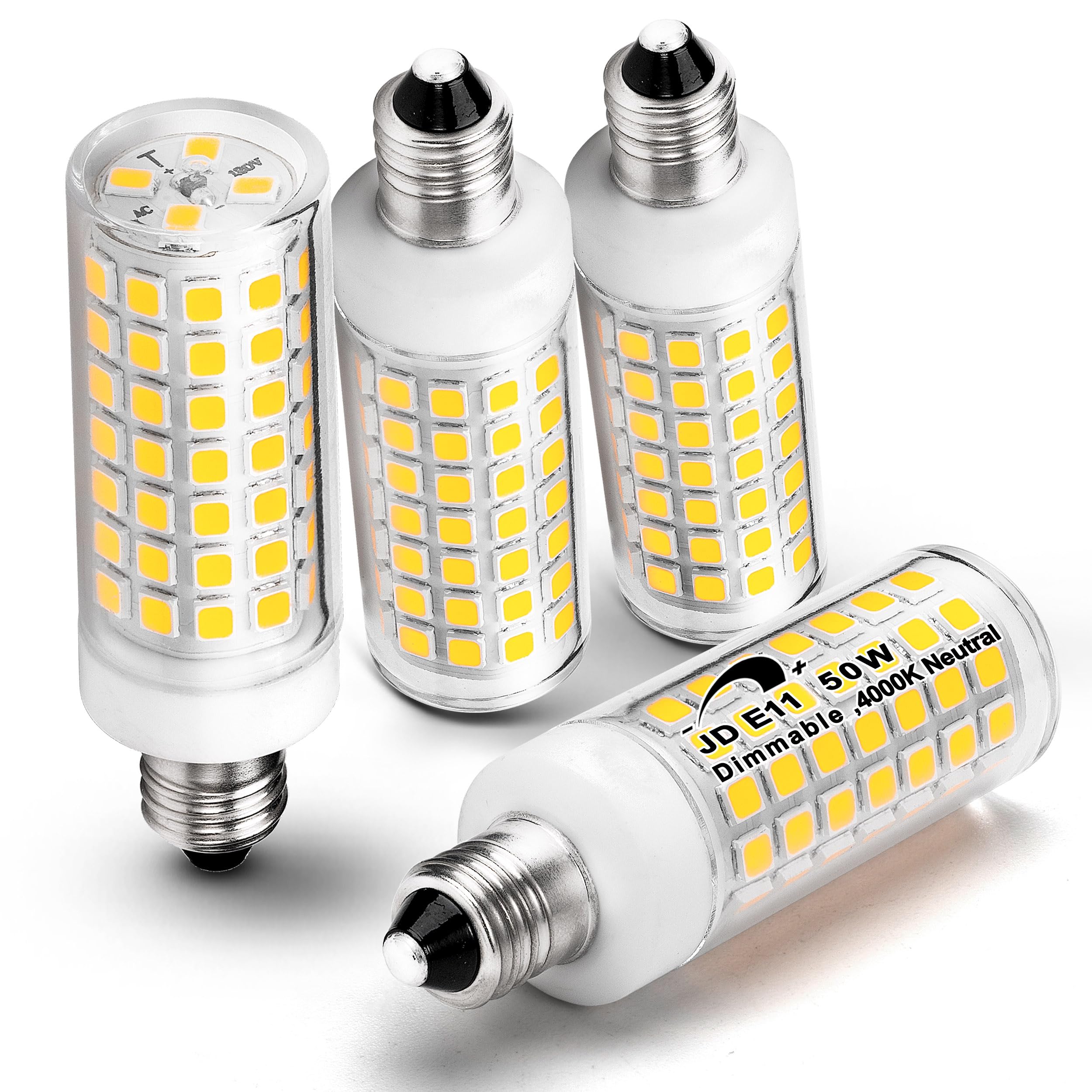 Photo 1 of E11 Led Bulbs Dimmable 120V 50W Halogen Equivalent, T3 T4 Mini Candelabra Base JDE11 Led Bulb, 4000K Natural White 5W 500lm E11 Bulb for Chandeliers,Ceiling Fan, Table Lamps, Cabinet Lighting,4Pack