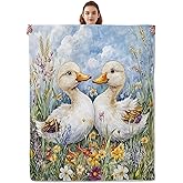 Kibue Lovely White Duck Blanket Warm & Cozy Flannel Throw - Soft Lightweight Plush Blankets for Travel, Sofa, Bedroom, Office, Home Decor - Gifts for Adults Kids Women 60"×50"