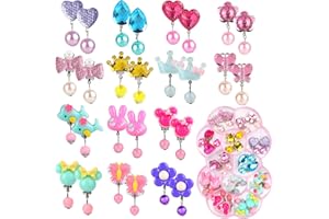 Hifot 14 Pairs Clip on Earrings Girls, No Pierced Design Earrings Dress up Pretend Princess Play Jewelry Accessories for Kids