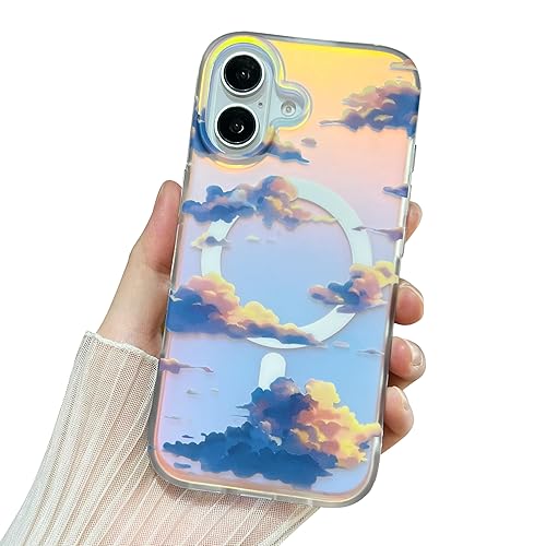 Zutoben for iPhone 17 Pro Case Cute, Compatible with Magsafe, Stylish Rainbow Phone Case for Women Girly, Cloud Pattern Design Magnetic Cover for iPhone 17 Pro, Sunset Iridescent (Iridescent Cloud)