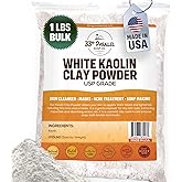 White Kaolin Clay Powder USP GRADE (1 LBS / 16 oz) 100% Natural USP Grade | Facials, Face Mask, Soap Making, Creams, Lotions, Bath Bombs | aka White Clay & China Clay Powder | 1 Pound