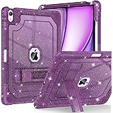 ZoneFoker for iPad Air M3 13 Inch Case 2025, for iPad Air M2 13-inch 6th Gen 2024 Glitter Slim Cover with Pencil Holder Heavy Duty Shockproof Hard Protective Case with Kickstand, Purple