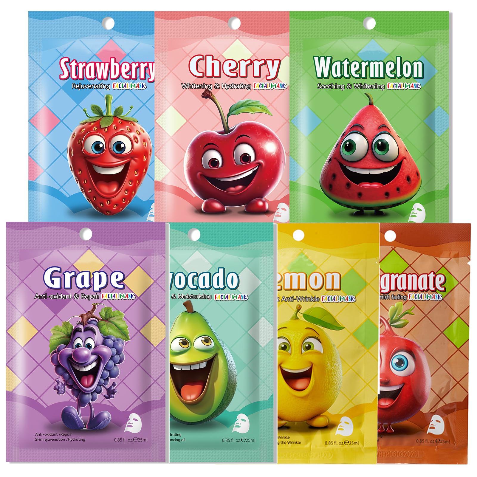 Face Masks for Kids, 7Pcs Fruit Sheet Mask, Sheet Face Mask Set for Teenage Girls, Hydrate Brighten Moisturize Soothe Fasial Masks for All Skin Types Teenage Girls Gifts