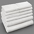 Softerry European Waffle Weave Bath Towel Set - 100% Organic Cotton - Quick Dry Lint Free Thin and Absorbent - Fade Resistant - Eco-Friendly (Set of 8, White)