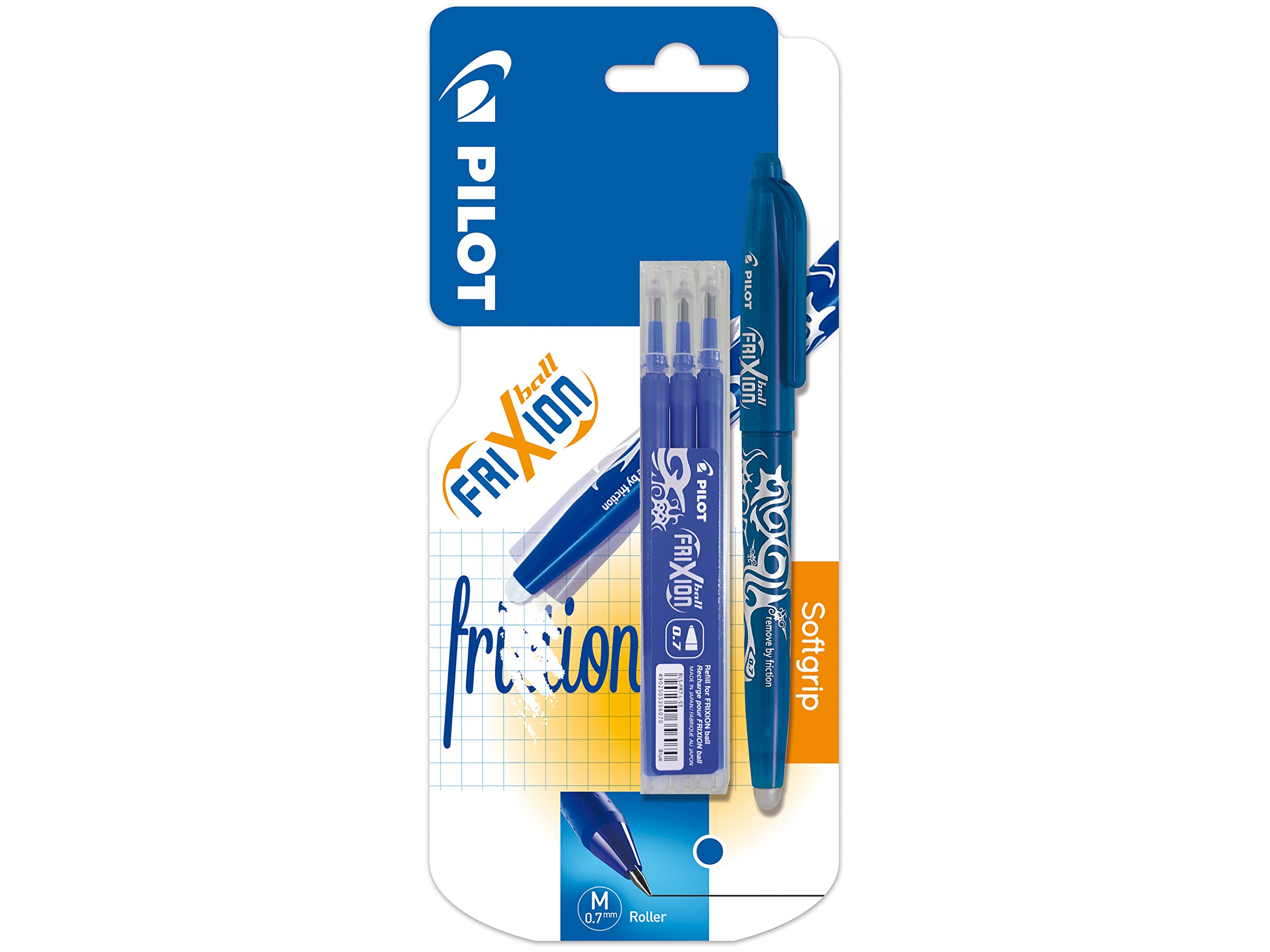 Pilot Frixion Erasable Rollerball Set (Single Pen) with 3 refills, Blue, 0.7 mm