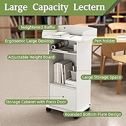 Qriocioa Podium Stand with Wheels Wooden Lectern