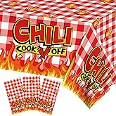 Adirasenotek 3Pcs Chili Cook Off Tablecloth Chili Cook Off Decorations Plastic Table Covers for Buffet Birthday Baby Shower Party Holiday Kitchen Event Use Picnic Table Cloth,87x51In ﻿