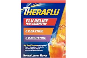 Theraflu Combo Daytime and Nighttime Severe Cold Relief Powder, Honey Lemon Flavor, 12 Count, 6 Daytime and 6 Nighttime