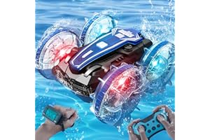 ENERJARY Amphibious Remote Control Car Toys[2023 Newest], 2.4 GHz Gesture RC, 4WD Car Remote Control Car with Waterproof Remote Control, All Terrain Remote Control Vehicle with LED Lights Water Beach Pool Toy