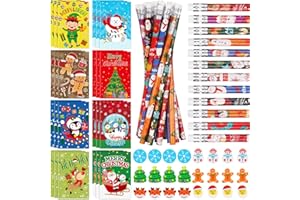 Haiabei 144 Pcs Mini Christmas Notepads Christmas Pocket Notebooks with Christma-s Pencils Mini Erasers Xma Stationary Party 