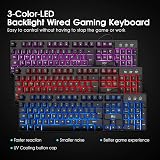 Rii RK100 Gaming Keyboard 105 Keys Red Purple Blue Backlit UK Layout view 2