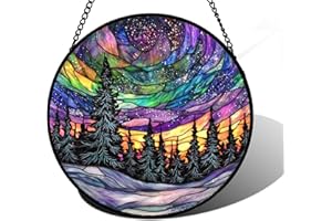 DASTOLL Stained Glass Window Hanging, Van Gogh Night Scene Sun Catchers Colorful Glass Panel Starry Sky Suncatcher Decor for Birthday for Women, Men, Wife, Aunt, and Mom 7.8 in