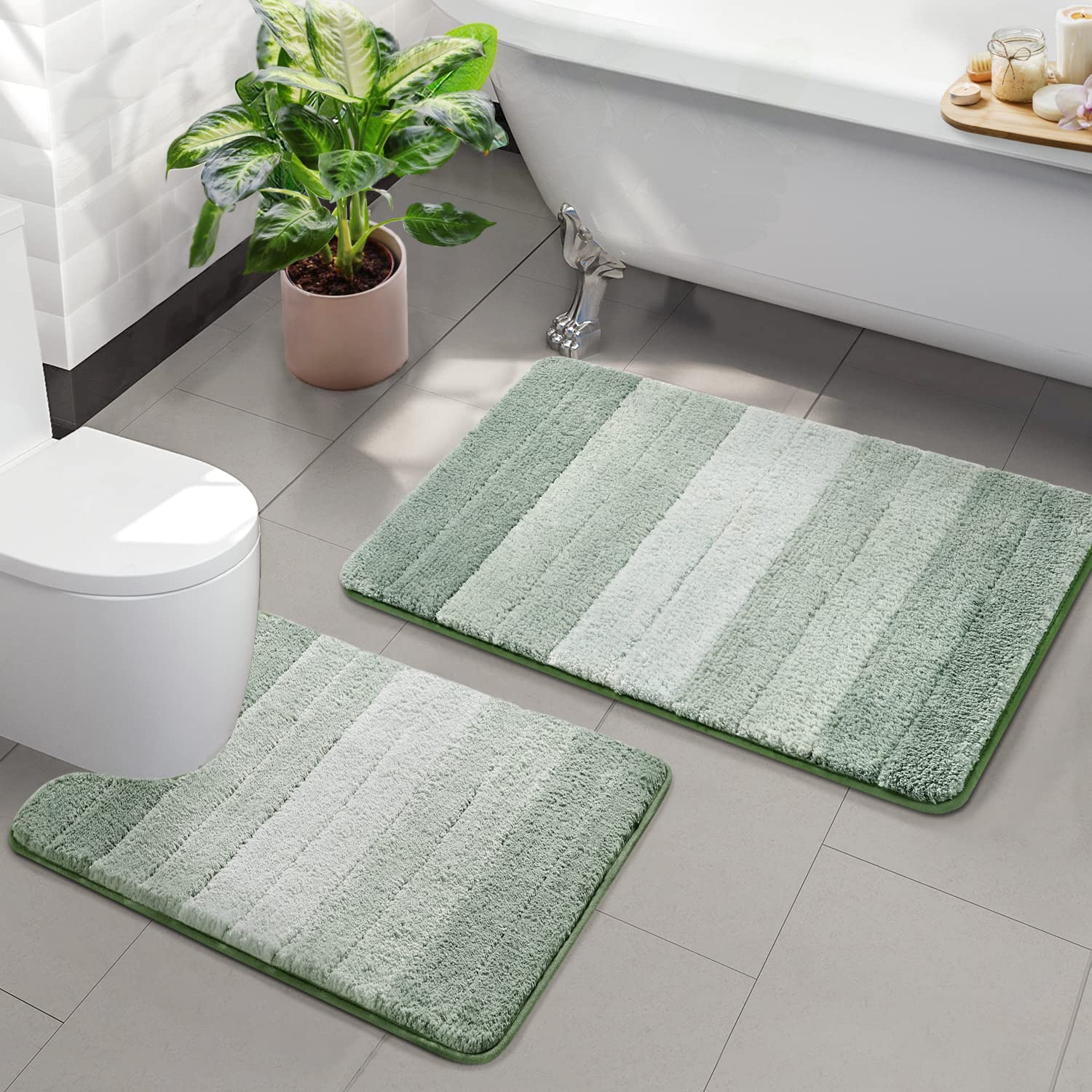 Photo 1 of Kmson 2 Piece Ombre Bathroom Rugs Set with U-Shaped Mat, Non Slip,Quick Drying, Ultra Soft and Water Absorbent Bath Carpet for Bedroom Floor Living Room,Machine Washable Green