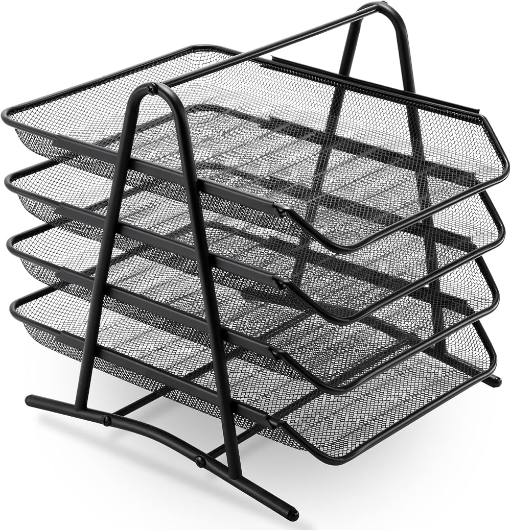 Marbrasse Desk Organiser 4-Tier Letter Tray Mesh File Organizer Black