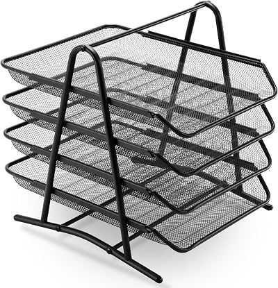 Marbrasse Desk Organiser 4-Tier Letter Tray Mesh File Organizer Black