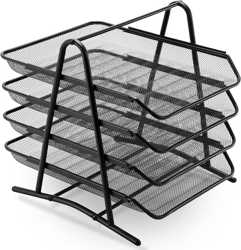 Marbrasse Desk Organiser 4-Tier Letter Tray Mesh File Organizer Black