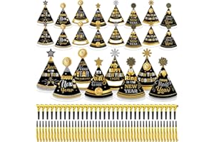 Engrowtic 144 Pcs New Years Eve Party Supplies 2026 for 48 Guests New Years Eve Hats and Gold Glitter Noisemakers Set Gold