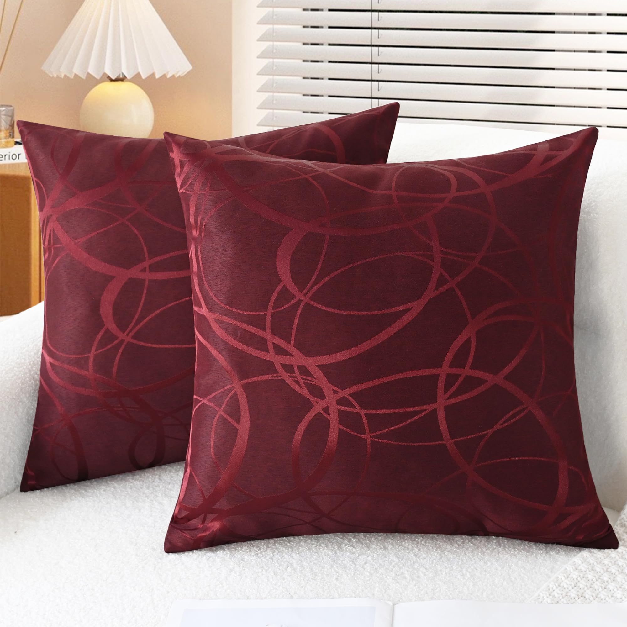 CaliTime Cushion Covers Cushion Cover Pack of 2 Bowls for Couch Sofa Home Decoration Modern Shiny and Matt Contrast Circles Rings Geometric 45 cm x 45 cm Burgundy — image 1