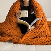 ATMOSURELY Ultra Soft Burnt Orange Chunky Knit Throw Blanket Cozy Fluffy Chenille Yarn Handmade Cable Knit Crochet Blanket for Bed Sofa Couch 50x60 Inches (Burnt Orange, 50"x60")