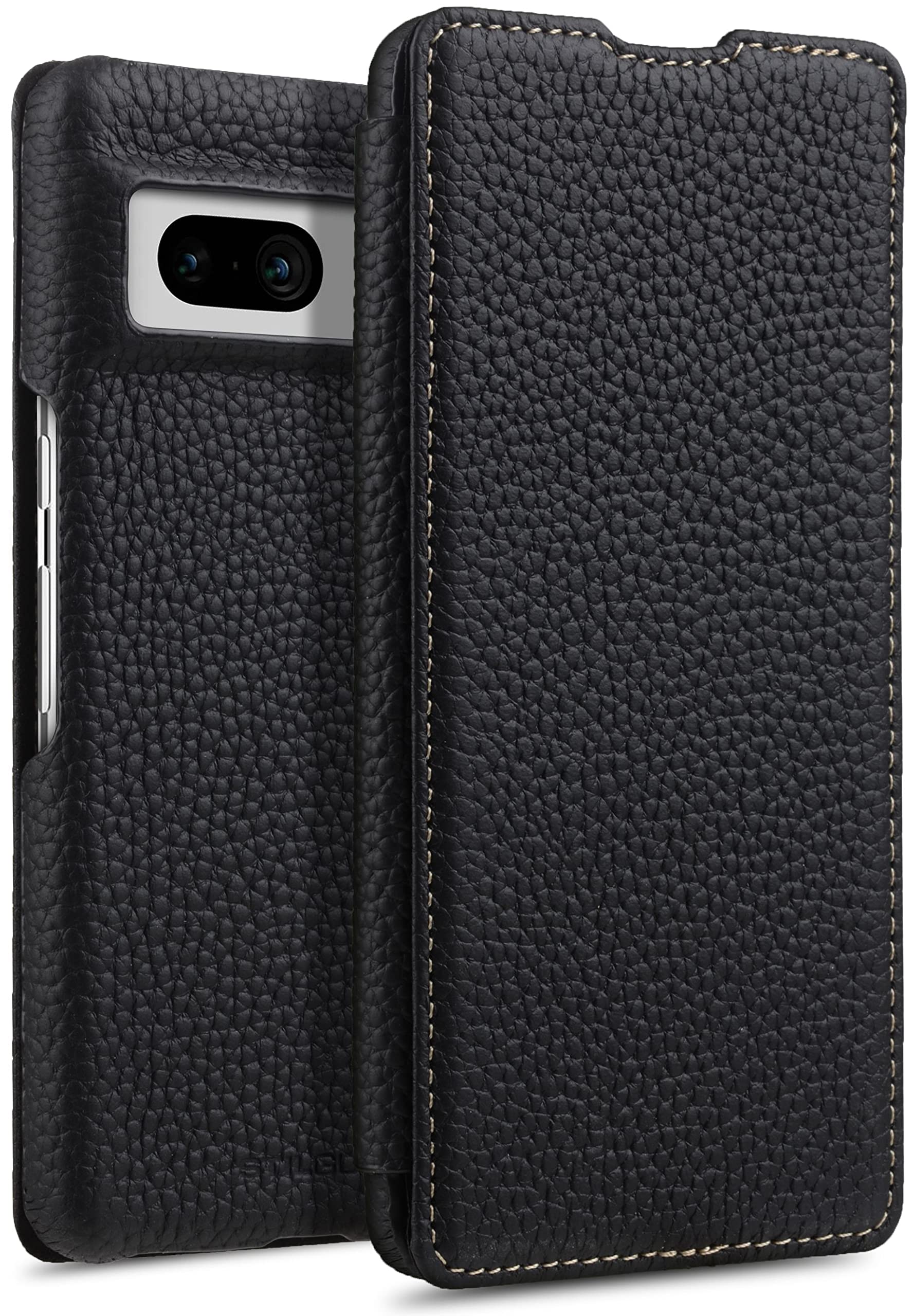 STILGUT Book Case Compatible with Google Pixel 7 Leather Phone Cases, Leather Phone Covers, Flip Case, Mobile Phone Case - Black