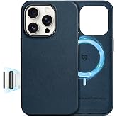 SHIELDON Genuine Leather Case for iPhone 16 Pro 6.3" 2024, Navy Blue | for MagSafe, Magnetic Wireless Charging, Camera Button, Metal Buttons, Camera Bezel, Shockproof, Non-Slip, Anti-Scratch, Slim