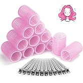 Hair Curlers Rollers, 12Pcs Hair Rollers Hair Curlers Self Grip Holding Rollers with 12 Pcs Hair Clips for Long Medium Short Thick Fine Thin Hair Bangs Volume