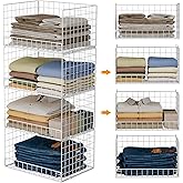 Yociyoga 4-Tier Stackable Closet Organizers and Storage Basket, Foldable Closet Shelf Organizer System, Space-Saving Clothes 