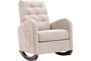 Dolonm Rocking Chair Mid-Century Modern Nursery Rocking Armchair Upholstered Tall Back Accent Glider Rocker for Living Room (Light Beige - Chenille)