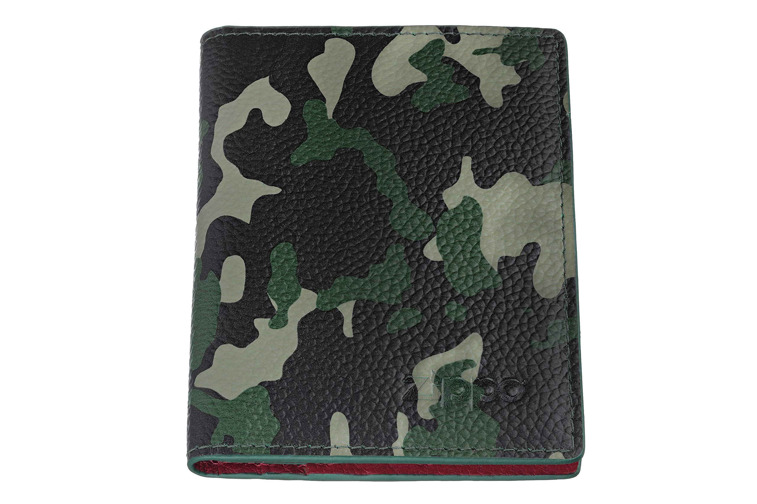 Zippo - Card Case, Leather, Green Camouflage, Credit Card Holder for Women and Men, 6 Card Slots, 2 Slip Pockets, 1 ID Slot