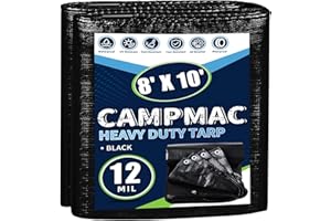 CAMPMAC Black Tarps Heavy Duty Waterproof 8x10, 12 Mil Thick, High Durability, Rip and Tear Resistant with Metal Grommets Every 20 Inches