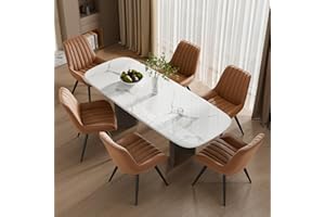 Daluvenix Mid Century Modern Dining Chairs Set of 6, Soft Cushion Upholstered Fabric Kitchen Chairs, Brown