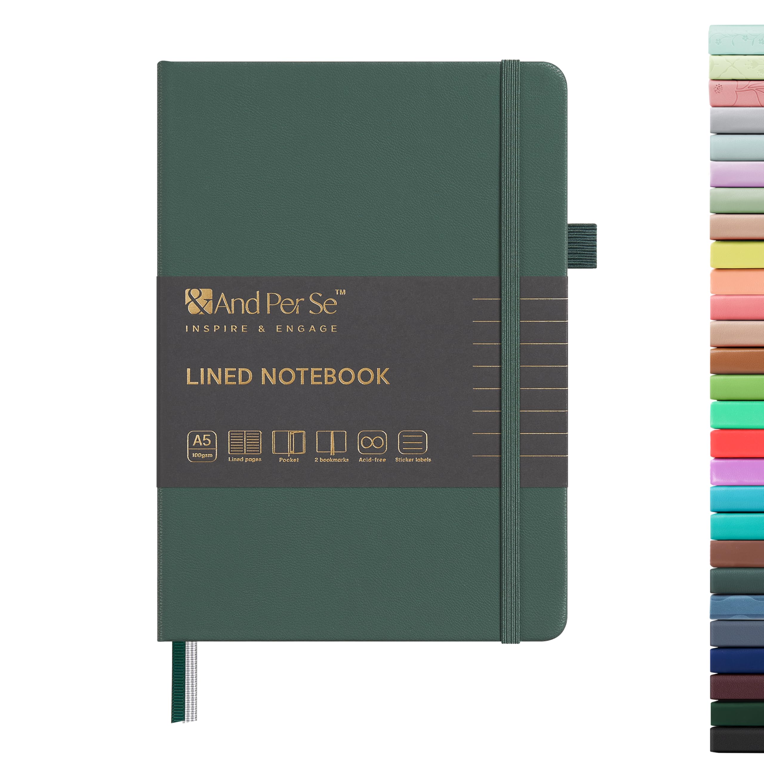 Photo 1 of &And Per Se Lined Journal Notebook, 160 Pages, A5 5.7 x 8 inches College Ruled Thick Paper Notebook Journals for Writing, Hardcover Notebooks for Women Men Office School (1 Pack, Green)