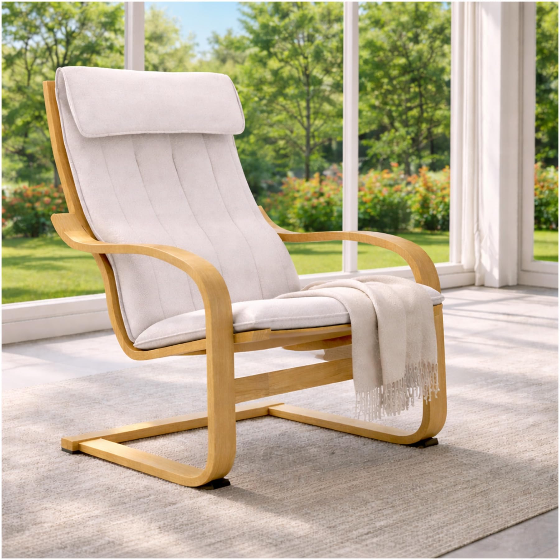 HomeTown Market The Duable Poang Chair Cover Replacement is Custom Made Compatible for IKEA Poang Armchair Slipcover Only. (Polyester Flax Beige)