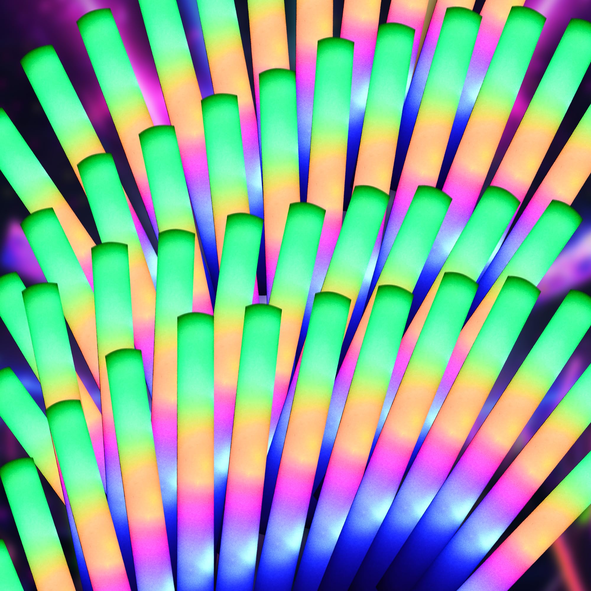 pelreame 120 Pcs LED Foam Glow Sticks Bulk,Foam Light Up Sticks 3 Modes of Color Flashing,Glow in The Dark Party Supplies for Birthday,Halloween Christmas,New Year,Carnival,Raves,Concert,Wedding